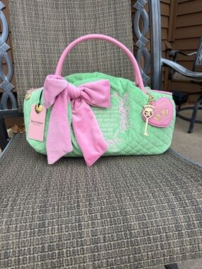 NWT Juicy Couture
"Juicy Tale" Bowler Bag in a "Retro Green" and pink Y2K Velour